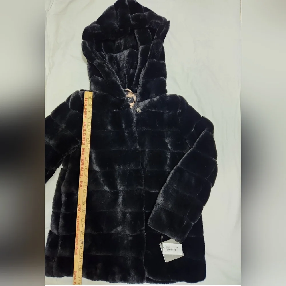 LAUNDRY BY SHELLI SEGAL FAUX FUR BLACK COAT With HOOD  SIZE XS - Picture 6 of 8